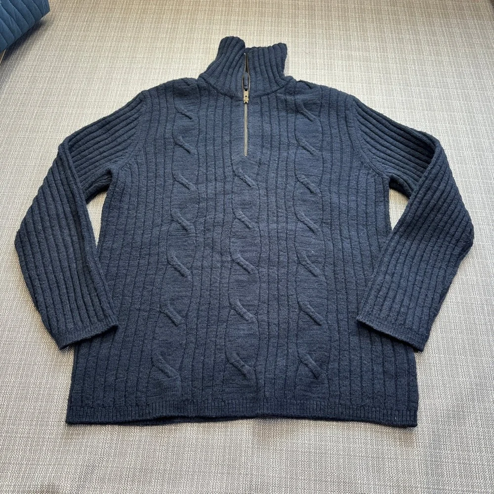 Vintage Express Chunky Cable Knit Quarter Zip Sweater Mens Large‎ Blue Fisherman